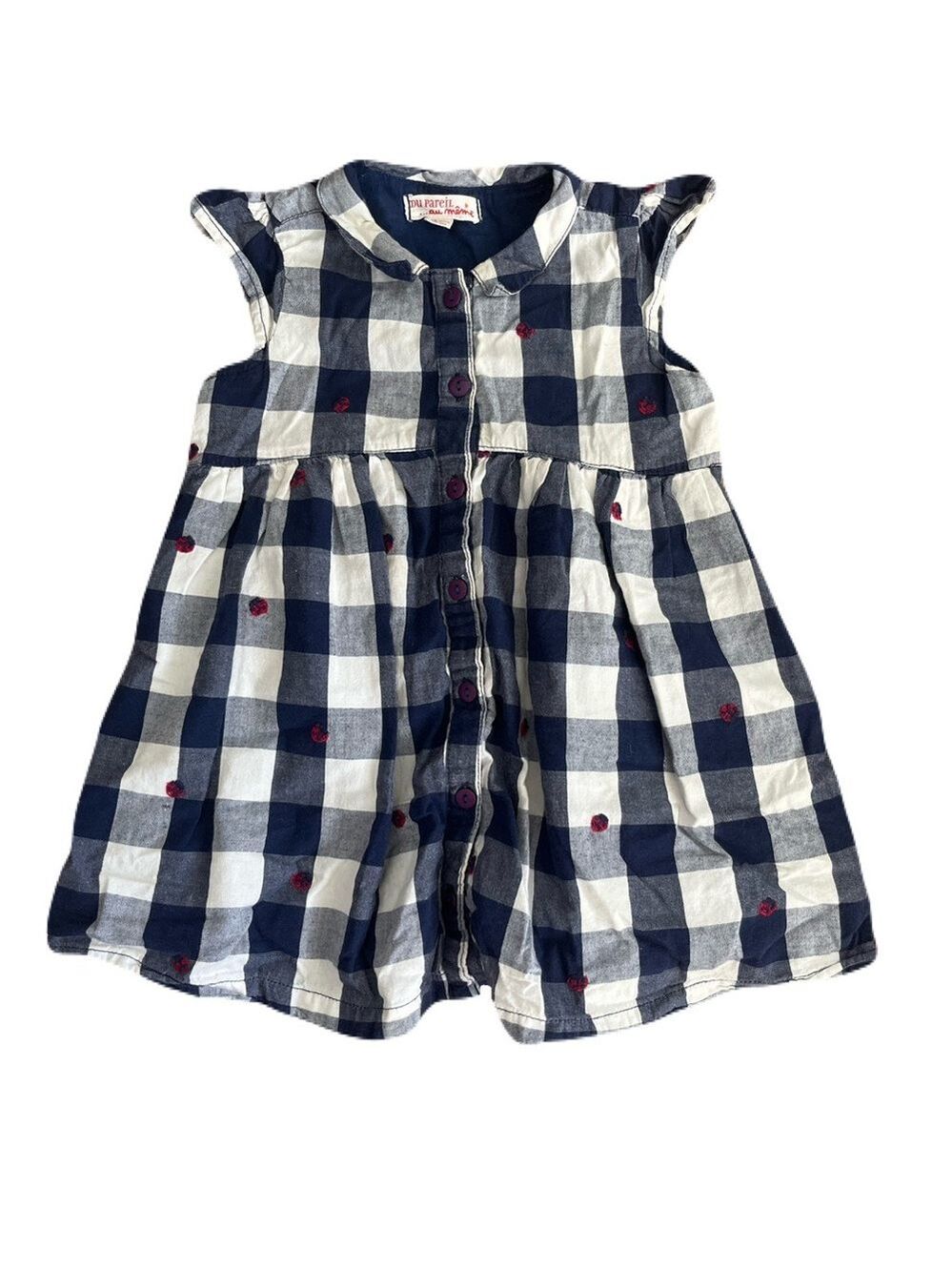 Du Pareil Blue and White Checked Plaid Ladybug Dress